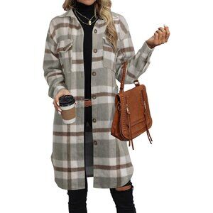 Retro-Chic Long Plaid Shacket Jacket with Pockets - Must-Have for Winter